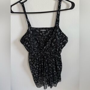 Express Black Floral Tank Top medium